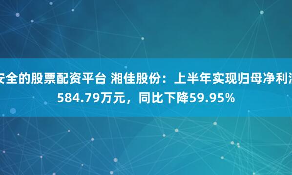 安全的股票配资平台 湘佳股份：上半年实现归母净利润584.79万元，同比下降59.95%